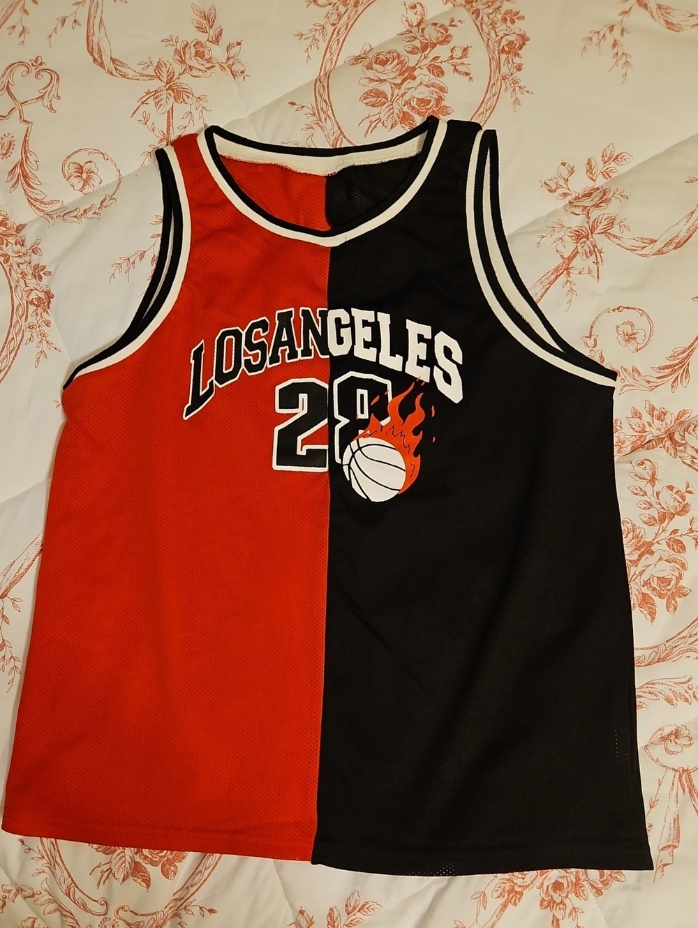SHEIN Red & Black Los Angeles Split Basketball Jersey - Kids. #287